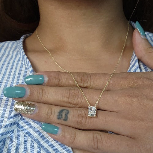 14Kt Gold 1 Ct Lab Grown Diamond Radiant Cut Solitaire Pendant Necklace