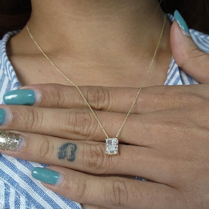 14Kt Gold 1 Ct Lab Grown Diamond Radiant Cut Solitaire Pendant Necklace