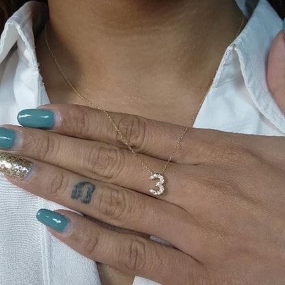 14Kt Gold Number Diamond Pendant Necklace