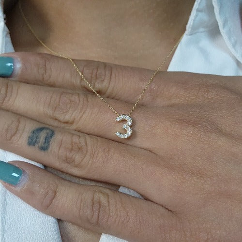 14Kt Gold Number Diamond Pendant Necklace