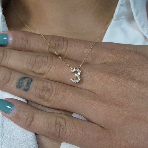 14Kt Gold Number Diamond Pendant Necklace