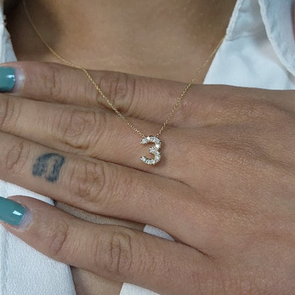 14Kt Gold Number Diamond Pendant Necklace