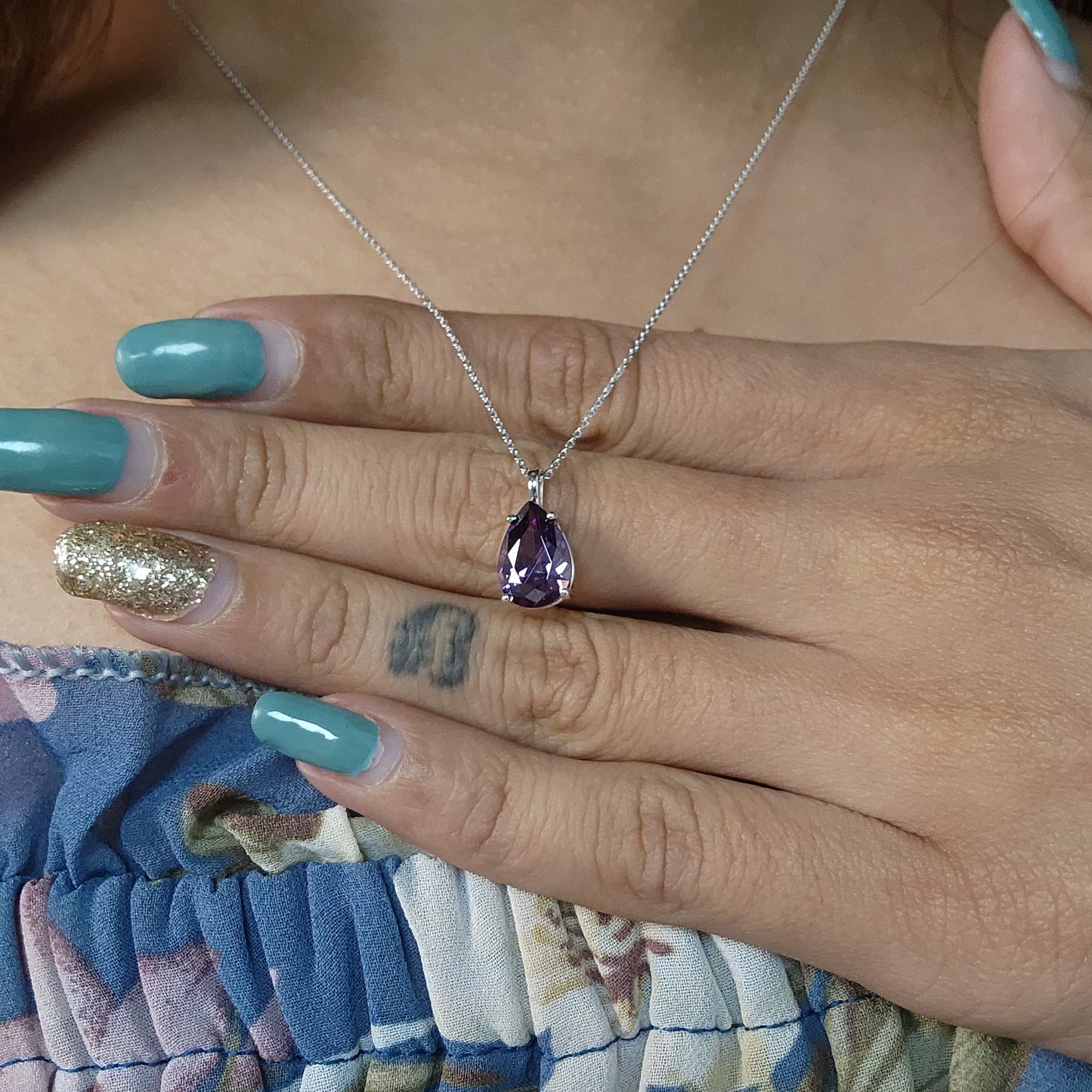 14Kt Gold Amethyst Teardrop Pendant