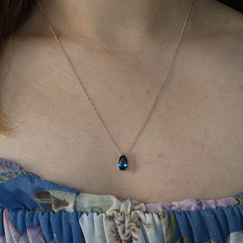 14Kt Gold London Blue Topaz Teardrop Necklace Pendant