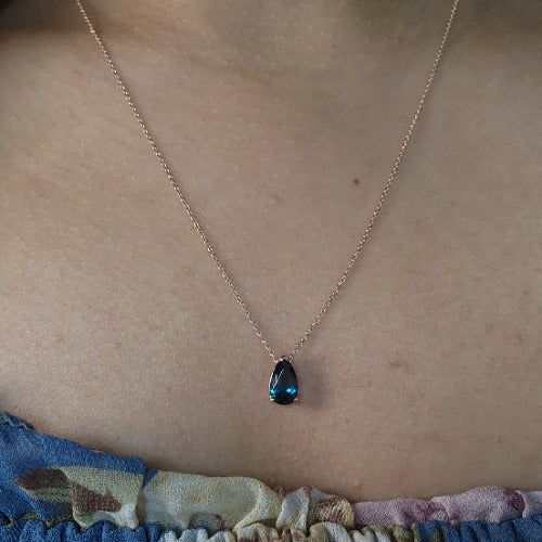14Kt Gold London Blue Topaz Teardrop Necklace Pendant