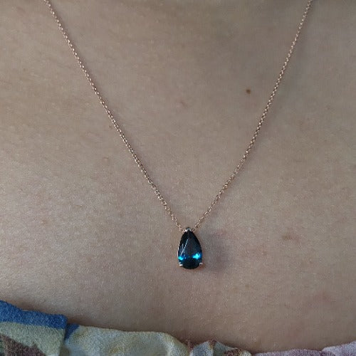14Kt Gold London Blue Topaz Teardrop Necklace Pendant