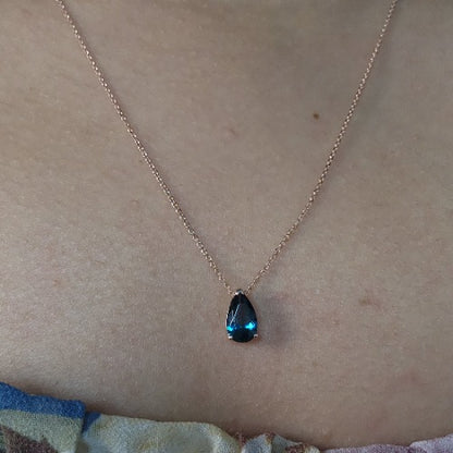 14Kt Gold London Blue Topaz Teardrop Necklace Pendant