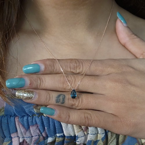 14Kt Gold London Blue Topaz Teardrop Necklace Pendant
