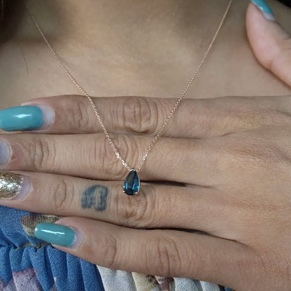 14Kt Gold London Blue Topaz Teardrop Necklace Pendant