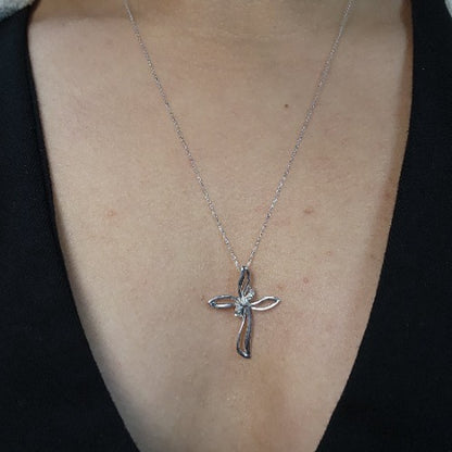 14Kt Gold Genuine Natural Diamond Cross Pendant Necklace