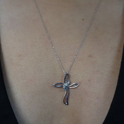 14Kt Gold Genuine Natural Diamond Cross Pendant Necklace