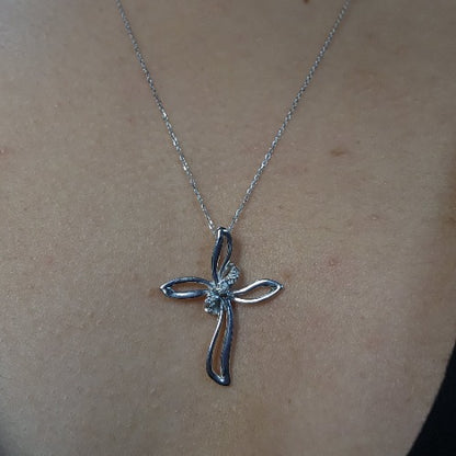 14Kt Gold Genuine Natural Diamond Cross Pendant Necklace