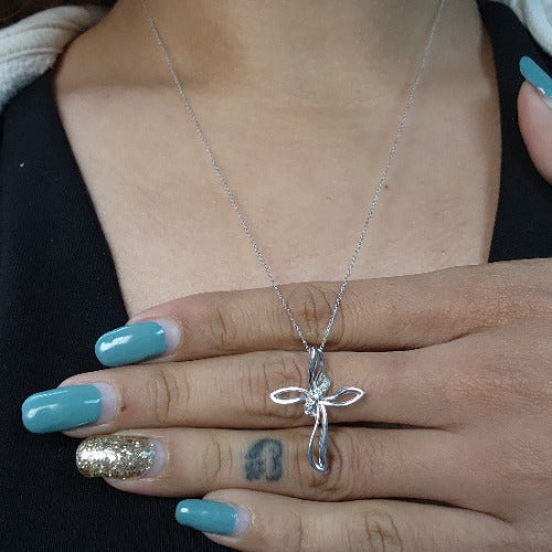 14Kt Gold Genuine Natural Diamond Cross Pendant Necklace