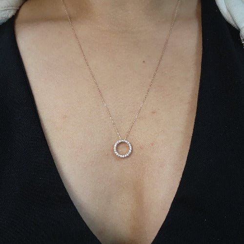 14Kt Gold Open Circle Lab Grown Diamond Cluster Pendant Necklace