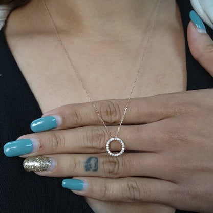 14Kt Gold Open Circle Lab Grown Diamond Cluster Pendant Necklace