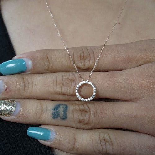 14Kt Gold Open Circle Lab Grown Diamond Cluster Pendant Necklace