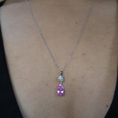 14Kt Gold Pink Sapphire Teardrop & Lab Grown Diamond Pendant