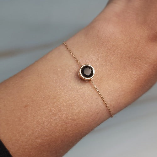 14Kt Gold Blue Sapphire Round Bezel Bracelet