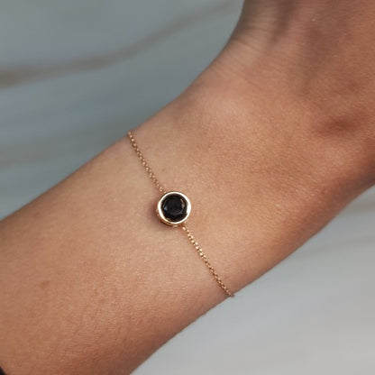 14Kt Gold Blue Sapphire Round Bezel Bracelet