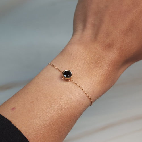 14Kt Gold Blue Sapphire Round Bezel Bracelet