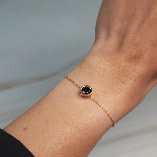 14Kt Gold Blue Sapphire Round Bezel Bracelet