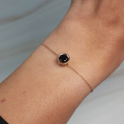 14Kt Gold Blue Sapphire Round Bezel Bracelet