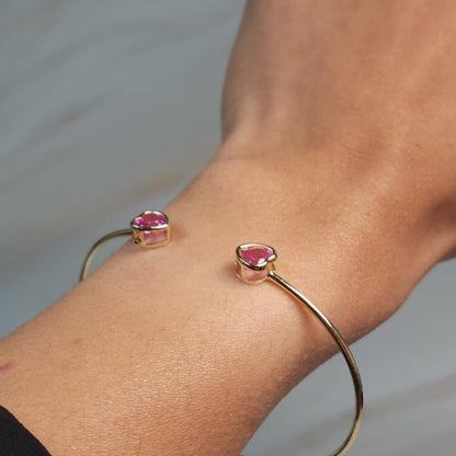 14Kt Gold Pink Sapphire Heart Bezel Bangle Bracelet