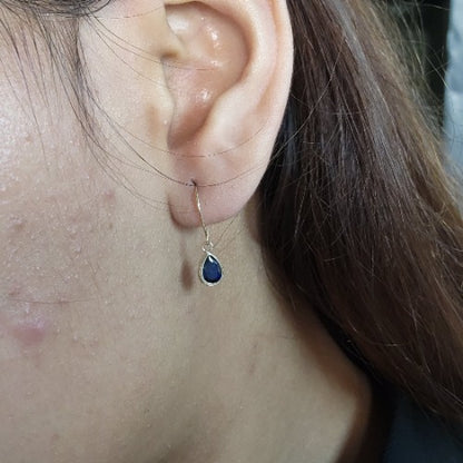14Kt Gold Blue Sapphire Bezel Dangle Earrings