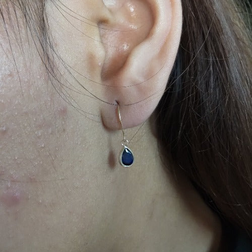 14Kt Gold Blue Sapphire Bezel Dangle Earrings