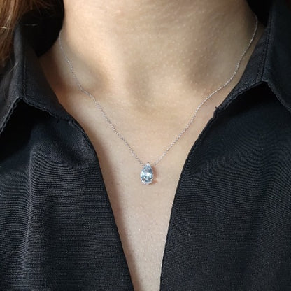14Kt Gold Natural Aquamarine Teardrop Pendant Necklace