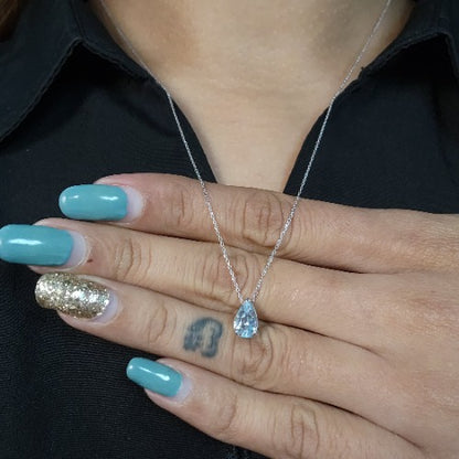 14Kt Gold Natural Aquamarine Teardrop Pendant Necklace