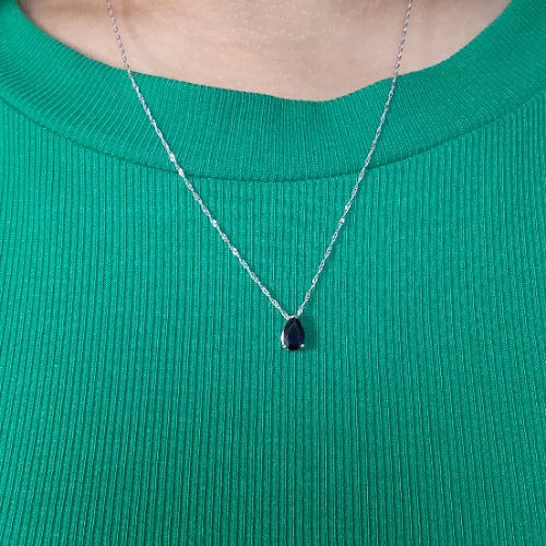 14Kt Gold Blue Sapphire Teardrop Pendant Necklace