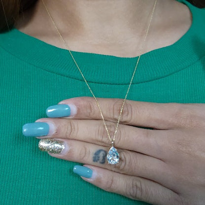 14Kt Gold Genuine Natural Aquamarine Teardrop Pendant Necklace