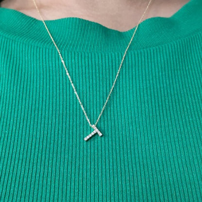 14Kt Gold Initial Letter Diamond Pendant Necklace