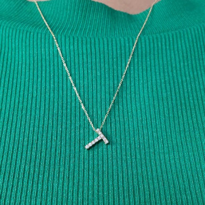 14Kt Gold Initial Letter Diamond Pendant Necklace