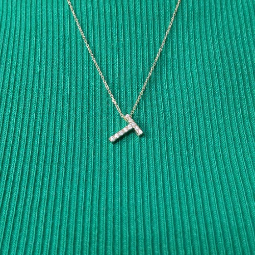 14Kt Gold Initial Letter Diamond Pendant Necklace