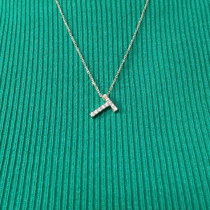 14Kt Gold Initial Letter Diamond Pendant Necklace