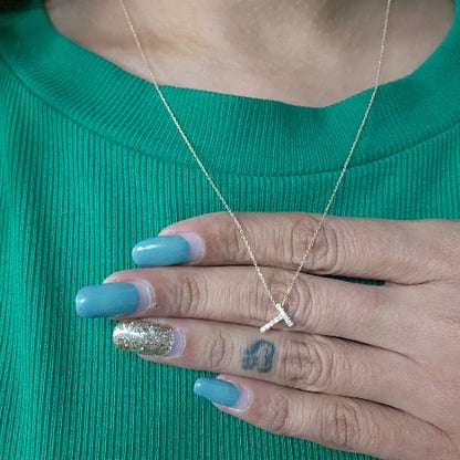 14Kt Gold Initial Letter Diamond Pendant Necklace