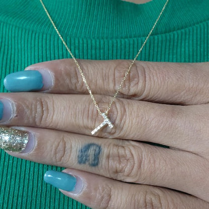 14Kt Gold Initial Letter Diamond Pendant Necklace