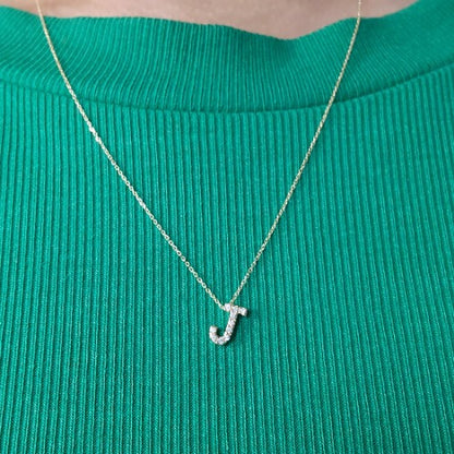 14Kt Gold Initial Letter Diamond Pendant Necklace