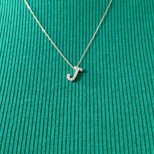 14Kt Gold Initial Letter Diamond Pendant Necklace