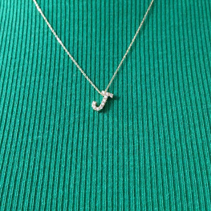 14Kt Gold Initial Letter Diamond Pendant Necklace