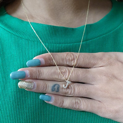 14Kt Gold Initial Letter Diamond Pendant Necklace