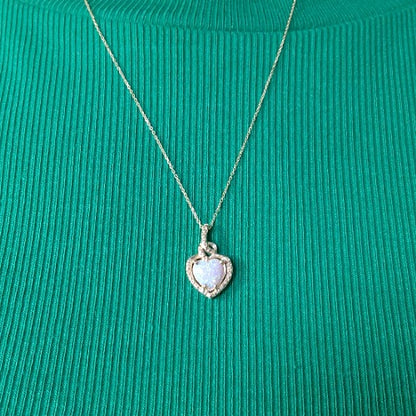 14Kt Gold Pink Opal Heart Design Pendant Necklace