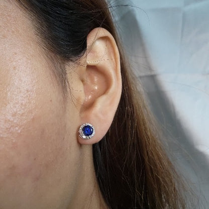 14Kt Gold 1 Ct Blue Sapphire Halo Design Stud Earrings