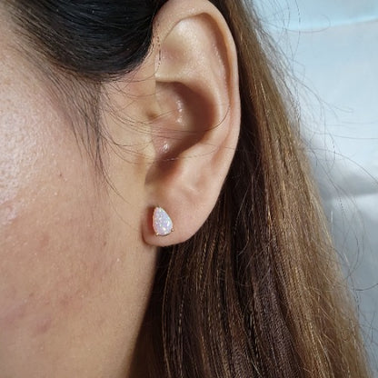 14Kt Gold Pink Opal Teardrop Pear Shape Stud Earrings