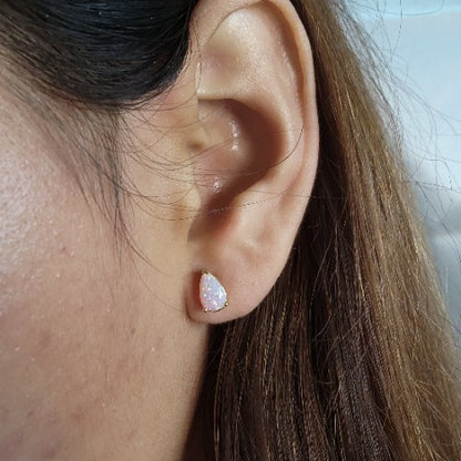 14Kt Gold Pink Opal Teardrop Pear Shape Stud Earrings