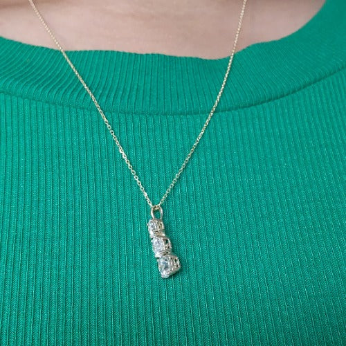 14Kt Gold 1.50 Ct 3 Stone Graduated Lab Grown Diamond Pendant Necklace