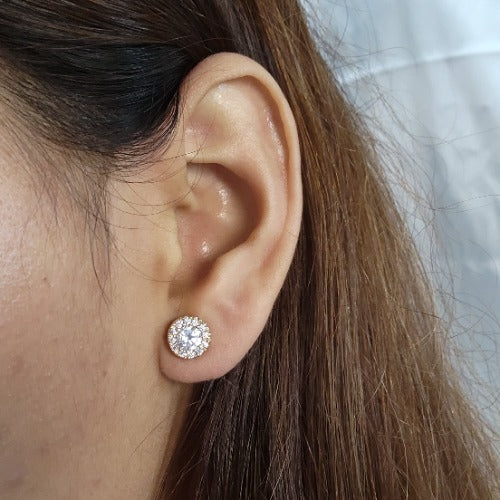 14Kt Gold 1 Ct Zirconia Halo Design Stud Earrings