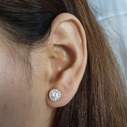 14Kt Gold 1 Ct Zirconia Halo Design Stud Earrings